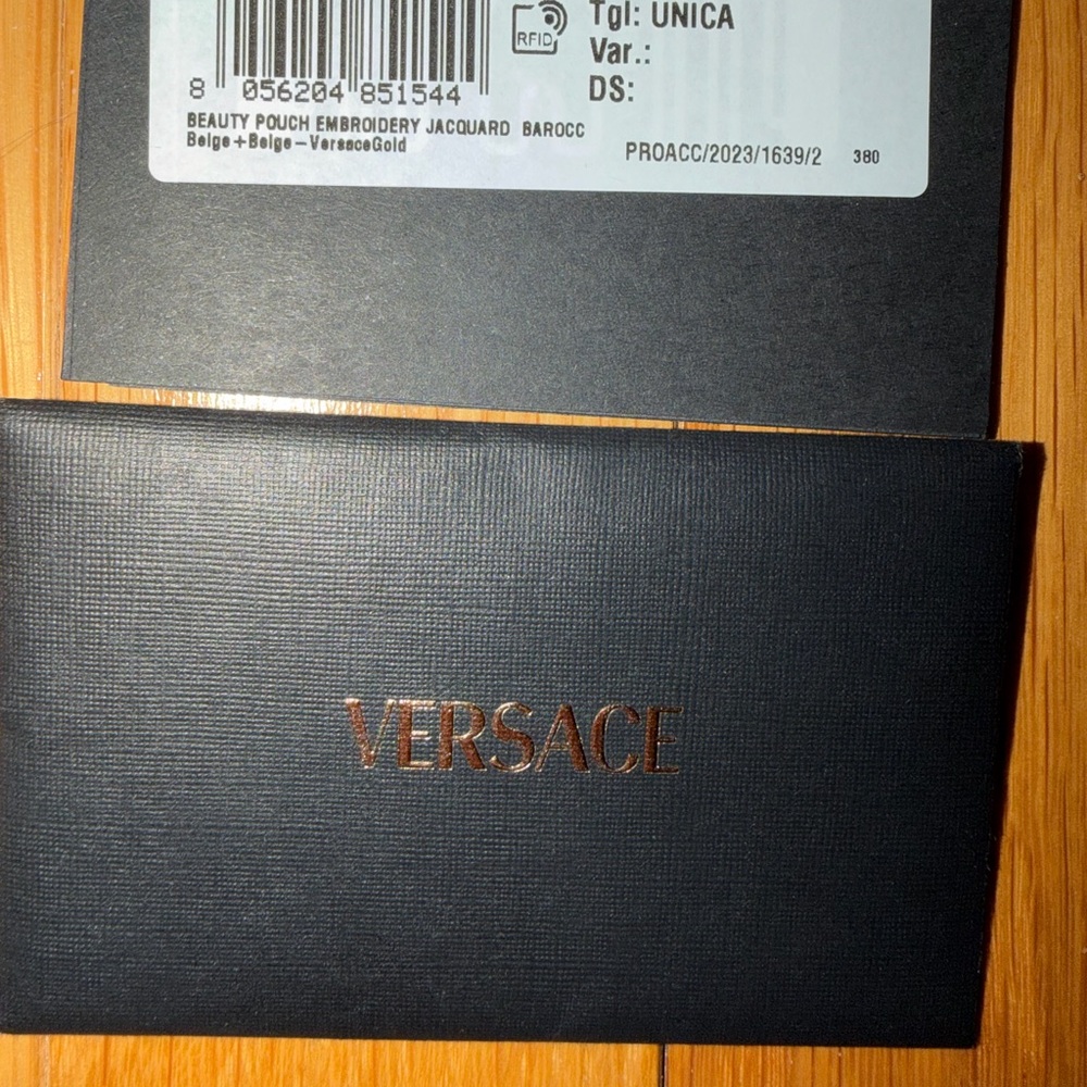 Versace Beige Floral Logo Cosmetic Pouch with Black Dust Bag - Picture 2 of 12